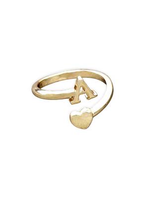 fancy heart and "a"letter stackable rings brass gold plated adjustable finger ring for women 1