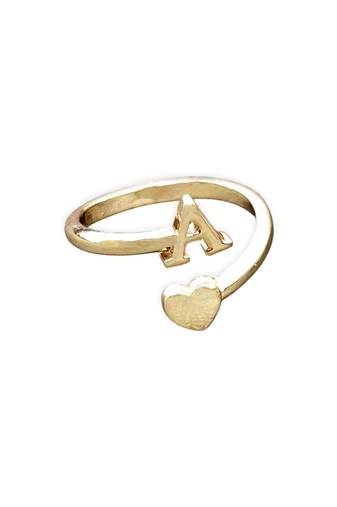 fancy heart and "a"letter stackable rings brass gold plated adjustable finger ring for women