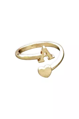 fancy heart and "a"letter stackable rings brass gold plated adjustable finger ring for women
