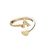 fancy heart and "a"letter stackable rings brass gold plated adjustable finger ring for women