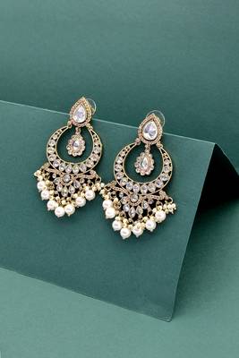 royal oval shape chendelier brass kundan antique gold plated chandelier earring for women and girls 3