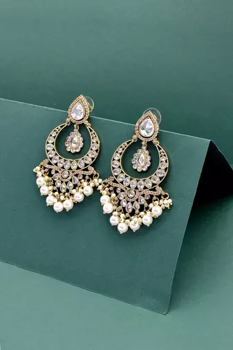 royal oval shape chendelier brass kundan antique gold plated chandelier earring for women and girls
