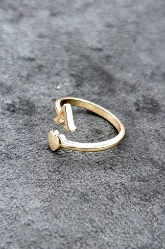 fancy heart and "a"letter stackable rings brass gold plated adjustable finger ring for women