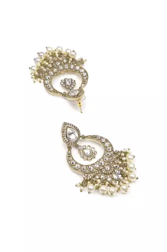 royal oval shape chendelier brass kundan antique gold plated chandelier earring for women and girls
