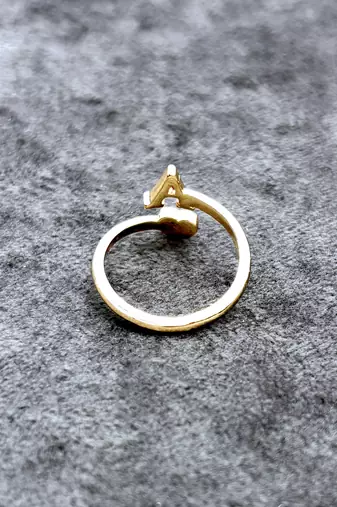 fancy heart and "a"letter stackable rings brass gold plated adjustable finger ring for women
