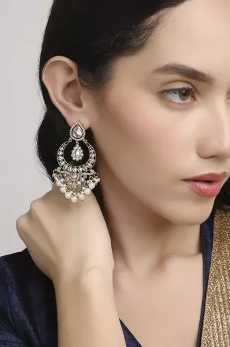 royal oval shape chendelier brass kundan antique gold plated chandelier earring for women and girls