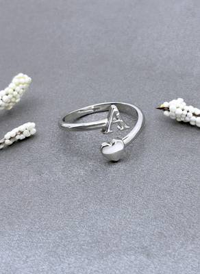 fine heart and "a"letter stackable rings brass silver plated adjustable finger ring for women 1