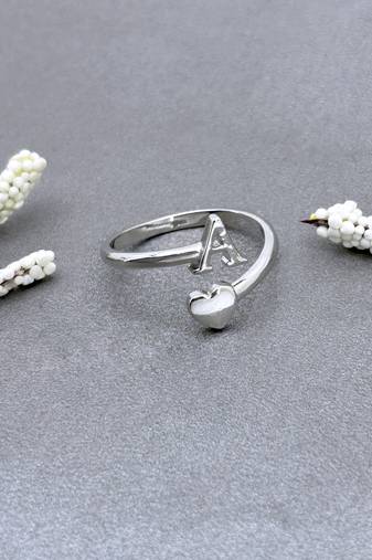fine heart and "a"letter stackable rings brass silver plated adjustable finger ring for women