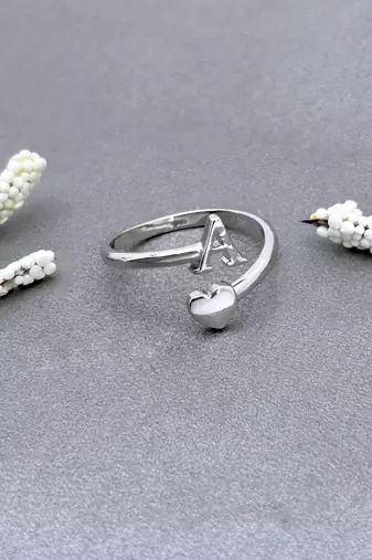 fine heart and "a"letter stackable rings brass silver plated adjustable finger ring for women