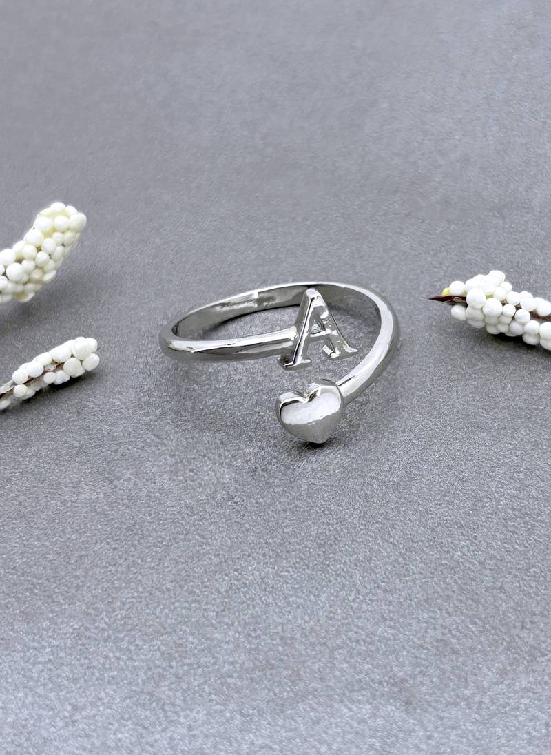fine heart and "a"letter stackable rings brass silver plated adjustable finger ring for women