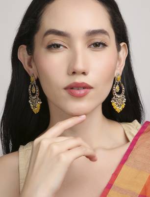 smooth oval shape chendelier brass kundan antique gold plated chandelier earring for women and girls 1