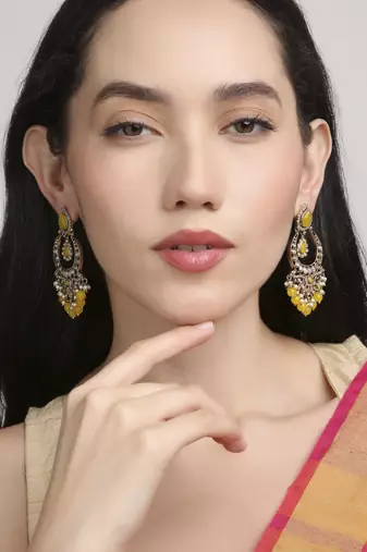 smooth oval shape chendelier brass kundan antique gold plated chandelier earring for women and girls