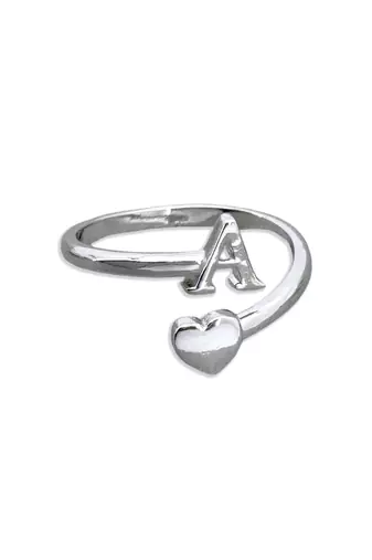 fine heart and "a"letter stackable rings brass silver plated adjustable finger ring for women