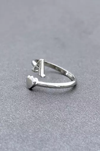 fine heart and "a"letter stackable rings brass silver plated adjustable finger ring for women