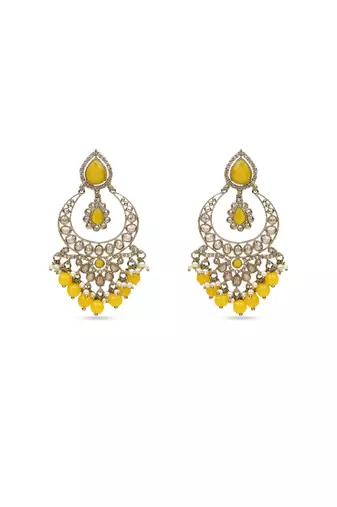 smooth oval shape chendelier brass kundan antique gold plated chandelier earring for women and girls