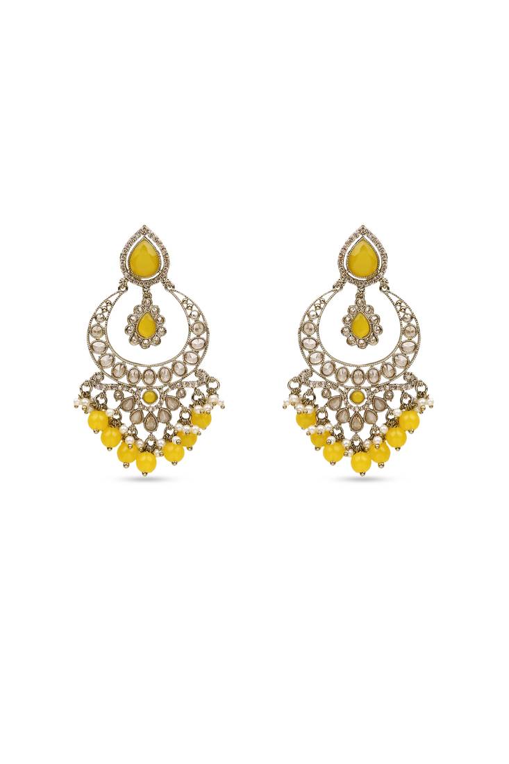 smooth oval shape chendelier brass kundan antique gold plated chandelier earring for women and girls