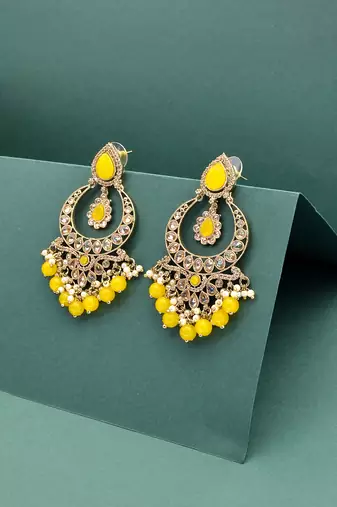 smooth oval shape chendelier brass kundan antique gold plated chandelier earring for women and girls