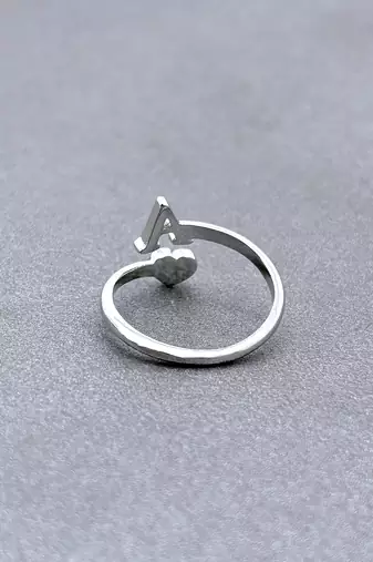fine heart and "a"letter stackable rings brass silver plated adjustable finger ring for women