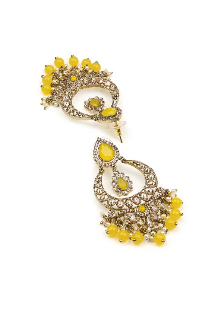 smooth oval shape chendelier brass kundan antique gold plated chandelier earring for women and girls