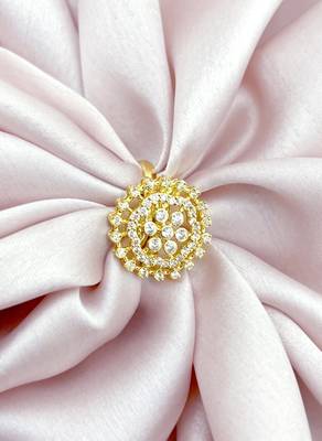 flowing flower design cz studded brass gold plated adjustable finger ring for women and girls 1
