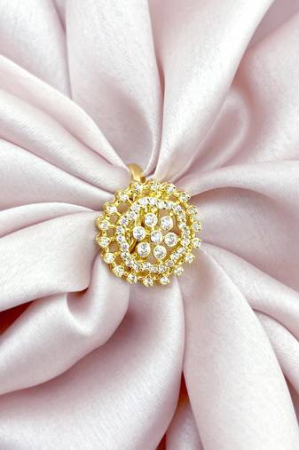 flowing flower design cz studded brass gold plated adjustable finger ring for women and girls