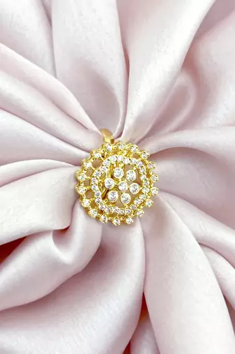 flowing flower design cz studded brass gold plated adjustable finger ring for women and girls