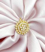 flowing flower design cz studded brass gold plated adjustable finger ring for women and girls