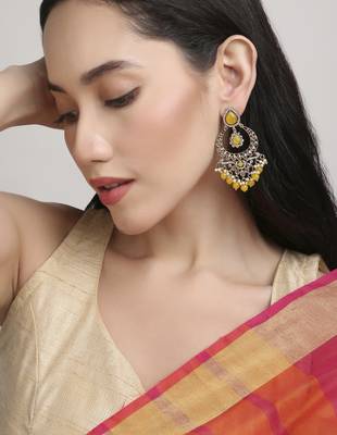 smooth oval shape chendelier brass kundan antique gold plated chandelier earring for women and girls 5