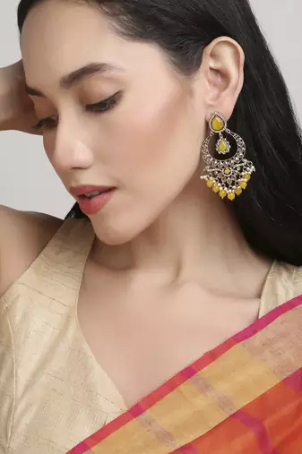 smooth oval shape chendelier brass kundan antique gold plated chandelier earring for women and girls