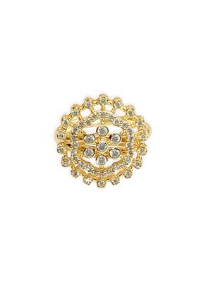 flowing flower design cz studded brass gold plated adjustable finger ring for women and girls 2