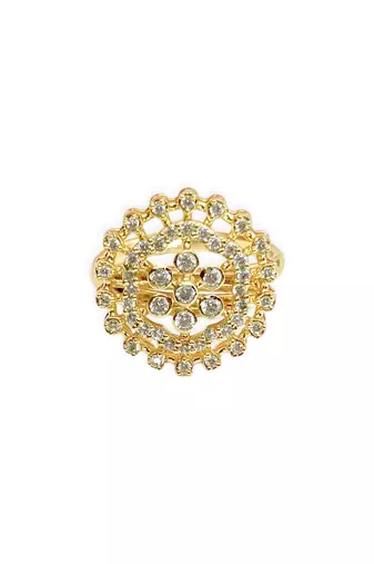 flowing flower design cz studded brass gold plated adjustable finger ring for women and girls