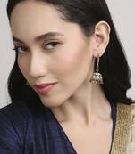 stylish paisley and circle pearl brass kundan antique gold plated jhumki earring for women and girls