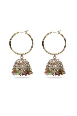 stylish paisley and circle pearl brass kundan antique gold plated jhumki earring for women and girls 2