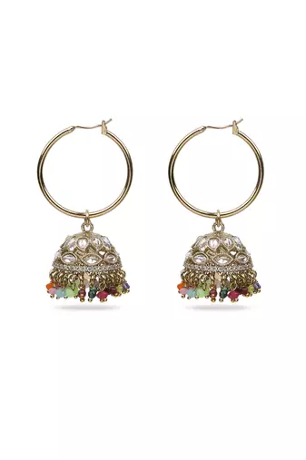 stylish paisley and circle pearl brass kundan antique gold plated jhumki earring for women and girls