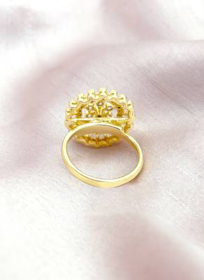 flowing flower design cz studded brass gold plated adjustable finger ring for women and girls 4
