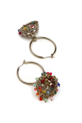stylish paisley and circle pearl brass kundan antique gold plated jhumki earring for women and girls 4
