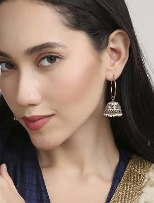 superb paisley and circle pearl brass kundan antique gold plated jhumki earring for women and girls 1