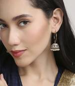 superb paisley and circle pearl brass kundan antique gold plated jhumki earring for women and girls