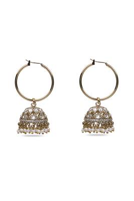 superb paisley and circle pearl brass kundan antique gold plated jhumki earring for women and girls 2