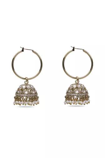 superb paisley and circle pearl brass kundan antique gold plated jhumki earring for women and girls