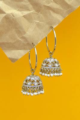 superb paisley and circle pearl brass kundan antique gold plated jhumki earring for women and girls 3