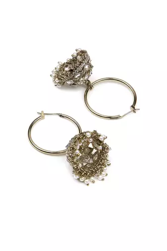 superb paisley and circle pearl brass kundan antique gold plated jhumki earring for women and girls