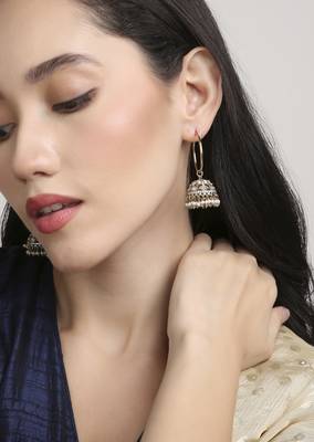 superb paisley and circle pearl brass kundan antique gold plated jhumki earring for women and girls 5