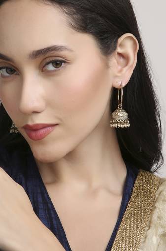 trendy elephant and leaf shape brass kundan antique gold plated jhumki earring for women and girls