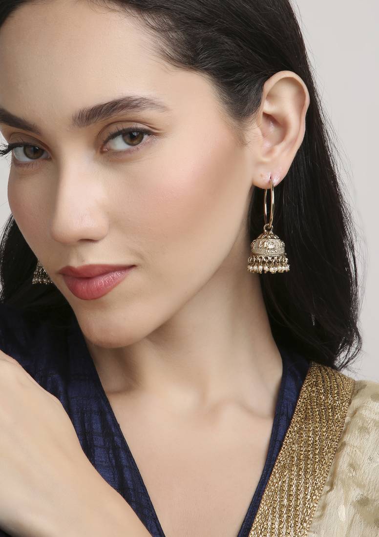 trendy elephant and leaf shape brass kundan antique gold plated jhumki earring for women and girls