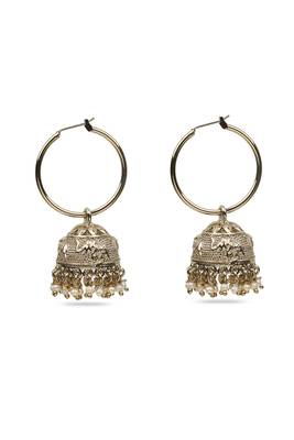 trendy elephant and leaf shape brass kundan antique gold plated jhumki earring for women and girls 2