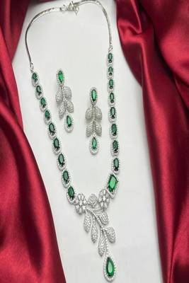 emerald green cz necklace earrings set | indian bridal jewellery 2