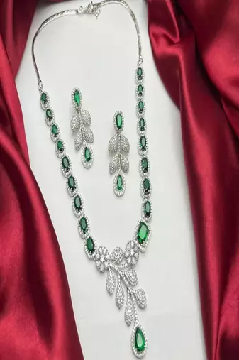 emerald green cz necklace earrings set | indian bridal jewellery