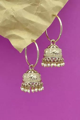 trendy elephant and leaf shape brass kundan antique gold plated jhumki earring for women and girls