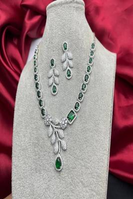 emerald green cz necklace earrings set | indian bridal jewellery 3